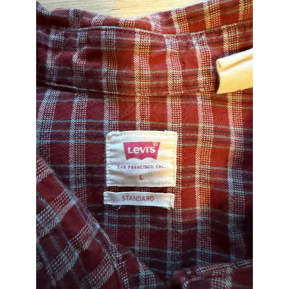 Levi's Men's L Red Plaid Western Pearl Snap Long Sleeve Cotton Shirt